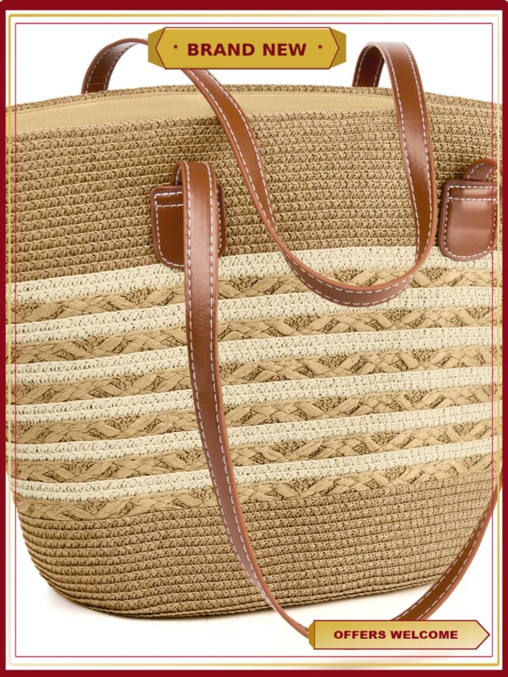 Straw Beach Tote Bag Boho Woven Handbag Large Shoulder Purses Summer Vacation